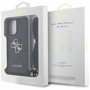 Guess 4G Big Logo Cord Stap Crossbody Case for iPhone 16 Plus Black