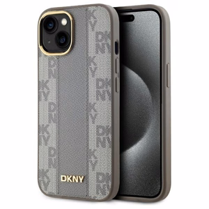 DKNY Nahkainen Checkered Mono Pattern MagSafe iPhone 15 Plus:lle Suojakuori - Beige