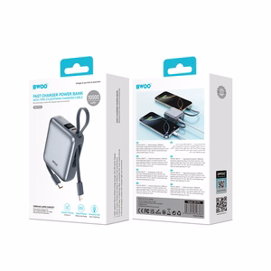 BWOO power bank P74 22.5W 10000 mAh with 2 built-in cables 1 x USB-C  1 x Lightning black