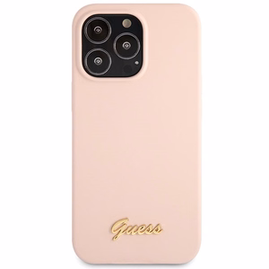 Guess GUHCP13XLSLMGLP iPhone 13 Pro Max 6.7 vaaleanvaaleanpunainen/vaaleanpunainen kovakuori Silicone Script Gold Logo