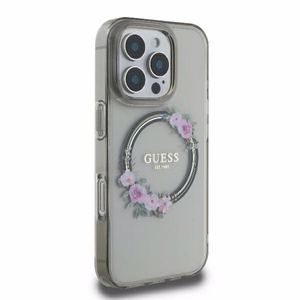 Guess GUHMP16XHFWFCK iPhone 16 Pro Max 6.9" musta/musta kovakuori IML Flowers Wreath MagSafe