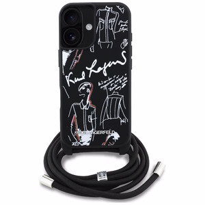 Karl Lagerfeld Suojakuori iPhone 16:lle KLHCP16SPGGRMPCK MagSafe-yhteensopiva (CRSSBY Grained PU W/ Pattern & Logo) - Musta