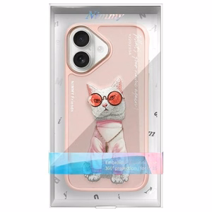Nimmy Glasses Cool Cat iPhone 16 Suojakuori - vaaleanpunainen