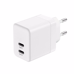Crong Ultra Compact GaN -seinälaturi, 2 × USB-C, 35 W, PD 3.0, PPS, valkoinen