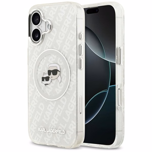 Karl Lagerfeld IML Glitter Karl & Choupette Heads Logo MagSafe -suojakuori iPhone 17 - harmaa