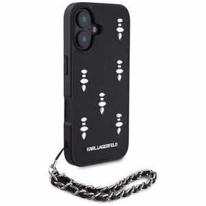 Karl Lagerfeld Saffiano Crystals ketjulla iPhone 16 Suojakuori - Musta