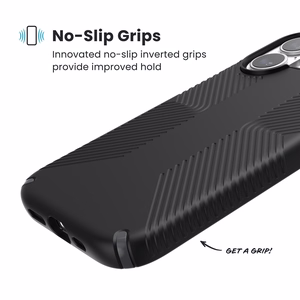 Speck Presidio2 Grip MagSafe -suojakuori iPhone 17:lle (musta / Slate Gray / valkoinen)