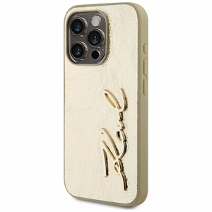 Karl Lagerfeld Wrinkled Metal Signature Suojakuori iPhone 15 Pro:lle - kultainen