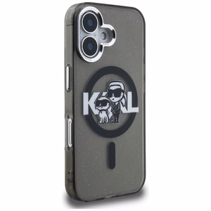 Karl Lagerfeld IML Glitter Karl & Choupette Sketch Logo MagSafe Case for iPhone 16 - Black