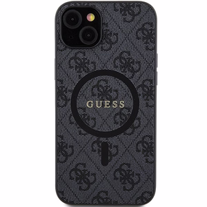Guess 4G Collection nahka Metal Logo MagSafe kotelo iPhone 15/14/13 - musta