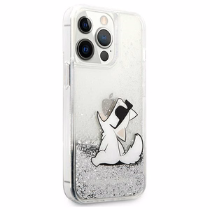 Karl Lagerfeld Liquid Glitter Choupette Fun Suojakuori iPhone 13 Pro Max 6.7" - Hopeinen