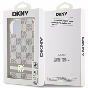 DKNY IML Ruudullinen Mono-kuvio ja Painetut Raidat MagSafe Suojakuori iPhone 15 / 14 / 13:lle - beige