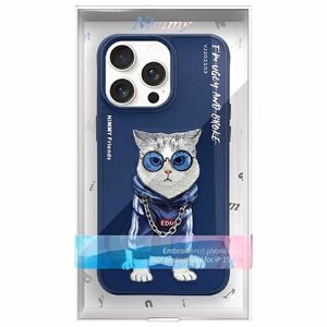 NIMMY Suojakuori GLASSES COOL CAT iPhone 15 Pro:lle sininen