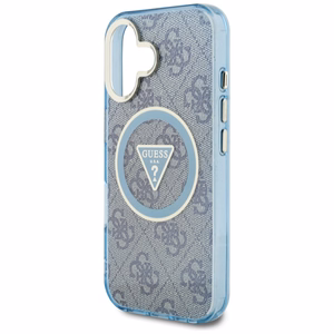 Guess IML Metal Glitter 4G Circle Triangle MagSafe Suojakuori iPhone 16:lle - Sininen