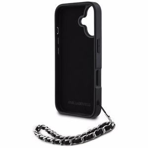 Karl Lagerfeld Saffiano Crystals ketjulla iPhone 16 Suojakuori - Musta