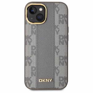 DKNY Nahkainen Checkered Mono Pattern MagSafe iPhone 15 Plus:lle Suojakuori - Beige