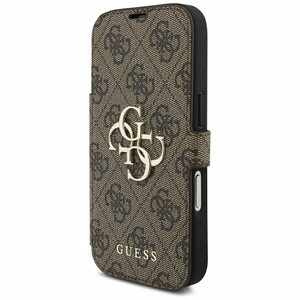 Guess Book 4G Metal Logo -lompakkokotelo iPhone 18 Pro / 17 Pro -malleille, ruskea