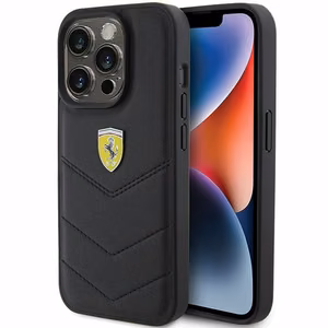 Ferrari Quilted Metal Logo Suojakuori iPhone 15 Pro:lle - musta