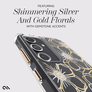 Case-Mate Floral Gems suojakuori Samsung Galaxy S24 -laitteelle, kullanvärinen