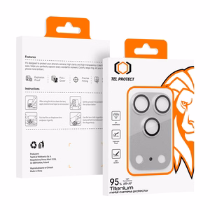 Karkaistu lasi Tel Protect 95% AR+AF, täysmetallinen kamerasuoja iPhone 17 Pro Max -kameralle, hopeinen (kamerasaareke)