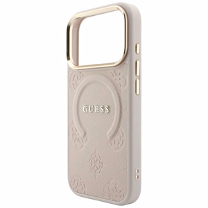 Guess Saffiano Peony & Ring MagSafe suojakuori malleille iPhone 17 Pro / 18 Pro, vaaleanpunainen