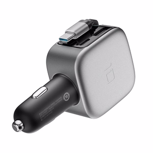 Cuktech CC903P car charger 100 W, with display and 70 cm retractable USB-C cable – gray