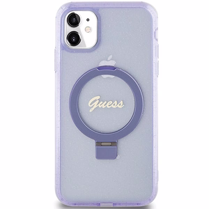 Guess Ring Stand Script Glitter MagSafe suojakuori iPhone 11 / Xr:lle - violetti