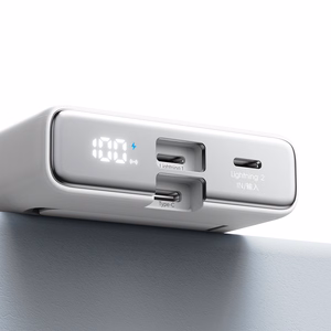 Powerbank Joyroom JR-PBM01 magneettinen 10000mAh 20W jalustalla + Lightning-kaapeli - USB-C - valkoinen