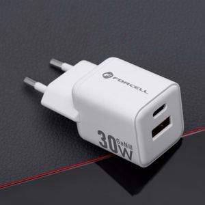 Puhelinlaturi Forcell F-Energy Mini GaN III USB C + USB A QC4.0 PD 30W VT-35 valkoinen