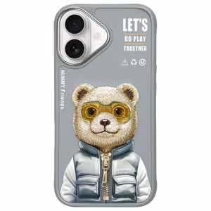 Nimmy Cool&Cute 2.0 Karhu Suojakuori iPhone 16:lle - harmaa