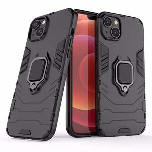 Ring Armor tapauksessa iPhone 14 panssaroitu kansi magneettinen haltija rengas musta