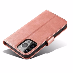 Lompakko-Suojakuori jalustalla iPhone 15 Plus:lle Magnet Case - vaaleanpunainen