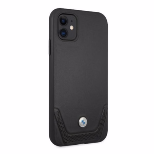 BMW nahkainen rei'itetty kotelo iPhone 11 / Xr - musta