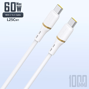 Dudao L25C USB-C - USB-C Silikoninen Kaapeli 60W 1m - Valkoinen