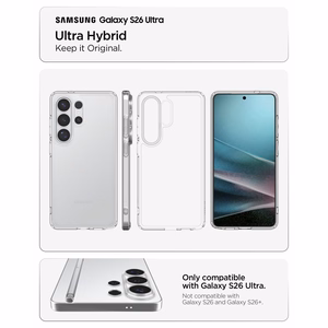 Spigen Ultra Hybrid -suojakuori Samsung Galaxy S26 Ultra -puhelimelle – läpinäkyvä