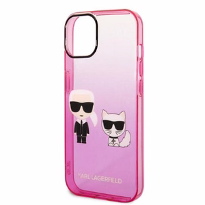 Karl Lagerfeld Gradient Ikonik Karl & Choupette Suojakuori iPhone 14 Pluslle - vaaleanpunainen
