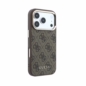 Case Guess PU Leather 4G Gold Frame MagSafe Apple iPhone 18 Pro brown