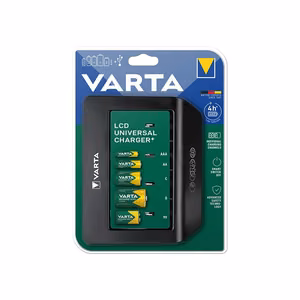 VARTA LCD UNIVERSAL CHARGER + 57688 9V, R14, R20 (ilman paristoja)