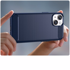 Carbon Case iPhone 14 kotelo joustava geeli takakuori sininen
