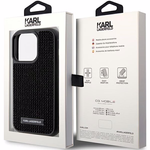 Karl Lagerfeld Rhinestone Logo Metal Plate suojakuori iPhone 15 Pro:lle - musta