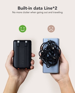 Ulkoinen akku Veger C11 (W1170) PD QC3.0 2A 22,5W 10000 mAh sisäänrakennetuilla USB C -kaapeleilla / Lightning musta