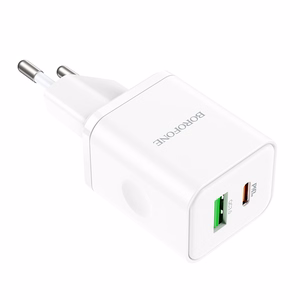 Borofone Seinälaturi BN7 - USB + Type C - QC 3.0 PD 20W valkoinen