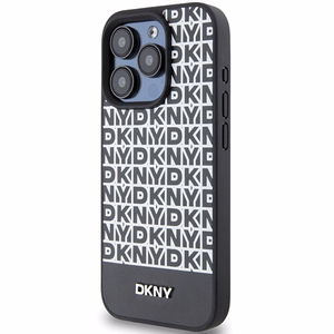 DKNY Nahkainen Painettu Kuvio Metallinen Logo MagSafe Suojakuori iPhone 15 Pro:lle - musta