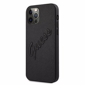 Guess Saffiano Vintage Script kotelo iPhone 12 Pro Max 6.7" - Musta