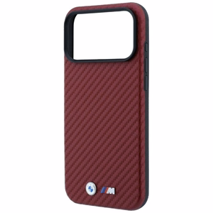 BMW suojakuori laitteelle iPhone 18 Pro / 17 Pro: (Carbon Metal Logo), MagSafe-yhteensopiva, väri: viininpunainen