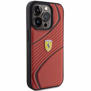 Ferrari Twist Metal Logo Suojakuori iPhone 15 Pro:lle - punainen