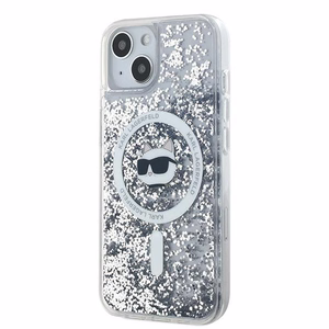 Karl Lagerfeld Liquid Glitter Choupette Head MagSafe suojakuori iPhone 15 Plus / 14 Plus:lle - läpinäkyvä