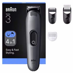 Braun All-in-One Series 3 AIO3500 – 4-in-1 akkukäyttöinen trimmaussarja, 14 pituusasetusta, musta