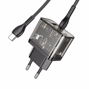Puhelinlaturi Hoco USB A + USB C QC3.0 PD 3A 20W + kaapeli USB C - USB C N34 läpinäkyvä