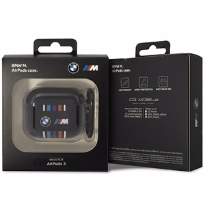 BMW BMA322SWTK -suojakuori AirPods 3. sukupolvelle, musta / musta, monivärisillä viivoilla